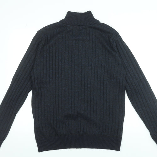 Brave Soul Men's Black XL Half Zip Rib-Knit Jumper