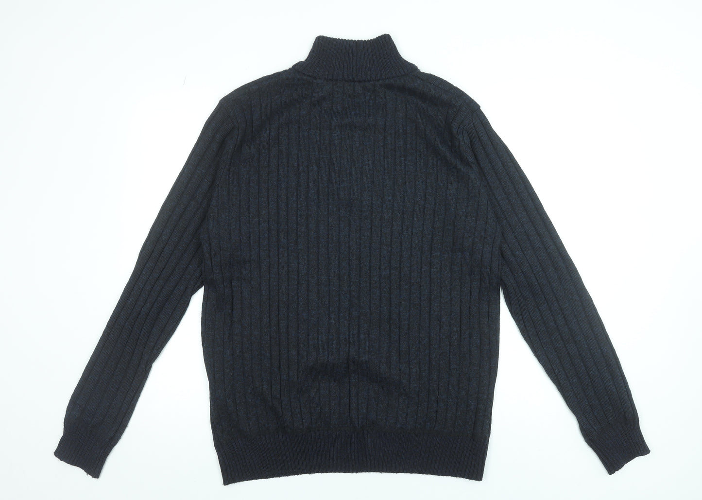 Brave Soul Men's Black XL Half Zip Rib-Knit Jumper