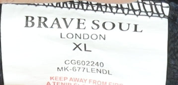 Brave Soul Men's Black XL Half Zip Rib-Knit Jumper