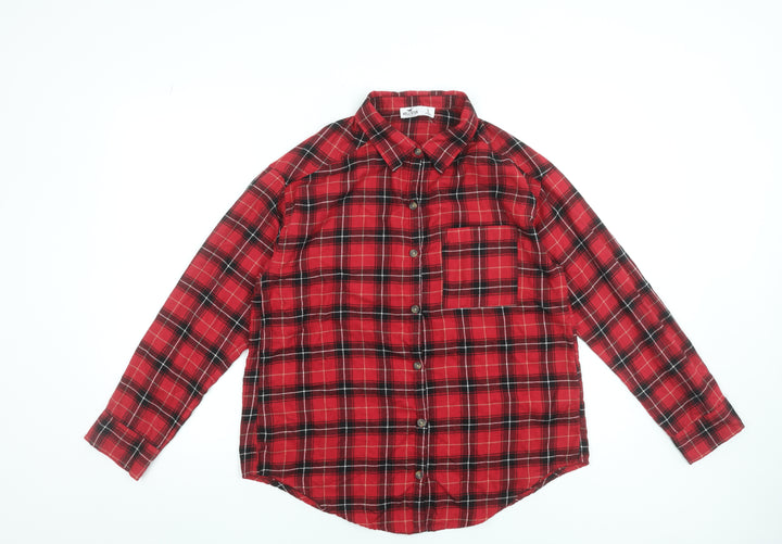 Hollister Women Red Plaid Flannel Long Sleeve Button-Up Shirt Size S