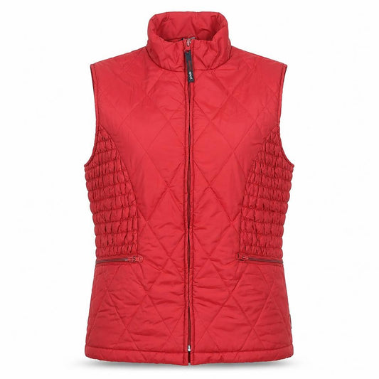 Front view of Trafficsport Women's Red Quilted Waistcoat, size 12, Full Zip Lined