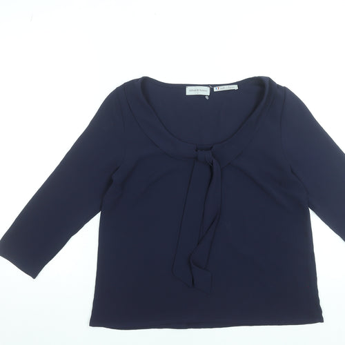 Alfred & Sisters Women's Navy Blue 3/4 Sleeve Bow Blouse Size S