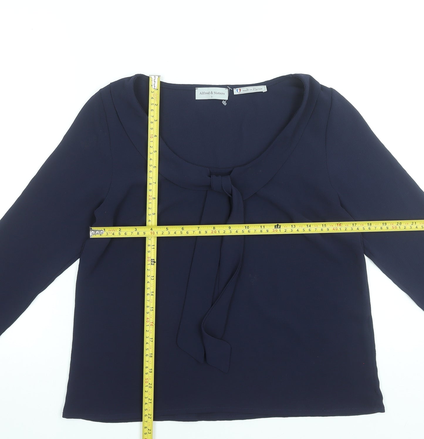 Alfred & Sisters Women's Navy Blue 3/4 Sleeve Bow Blouse Size S