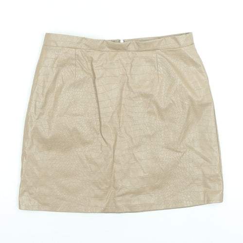 River Island Women Beige Faux Leather Croc Pencil Skirt Size 12