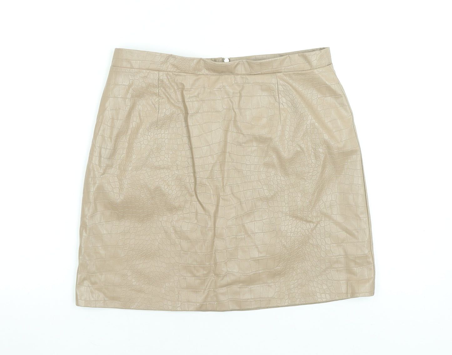 River Island Women Beige Faux Leather Croc Pencil Skirt Size 12