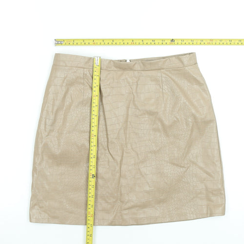 River Island Women Beige Faux Leather Croc Pencil Skirt Size 12