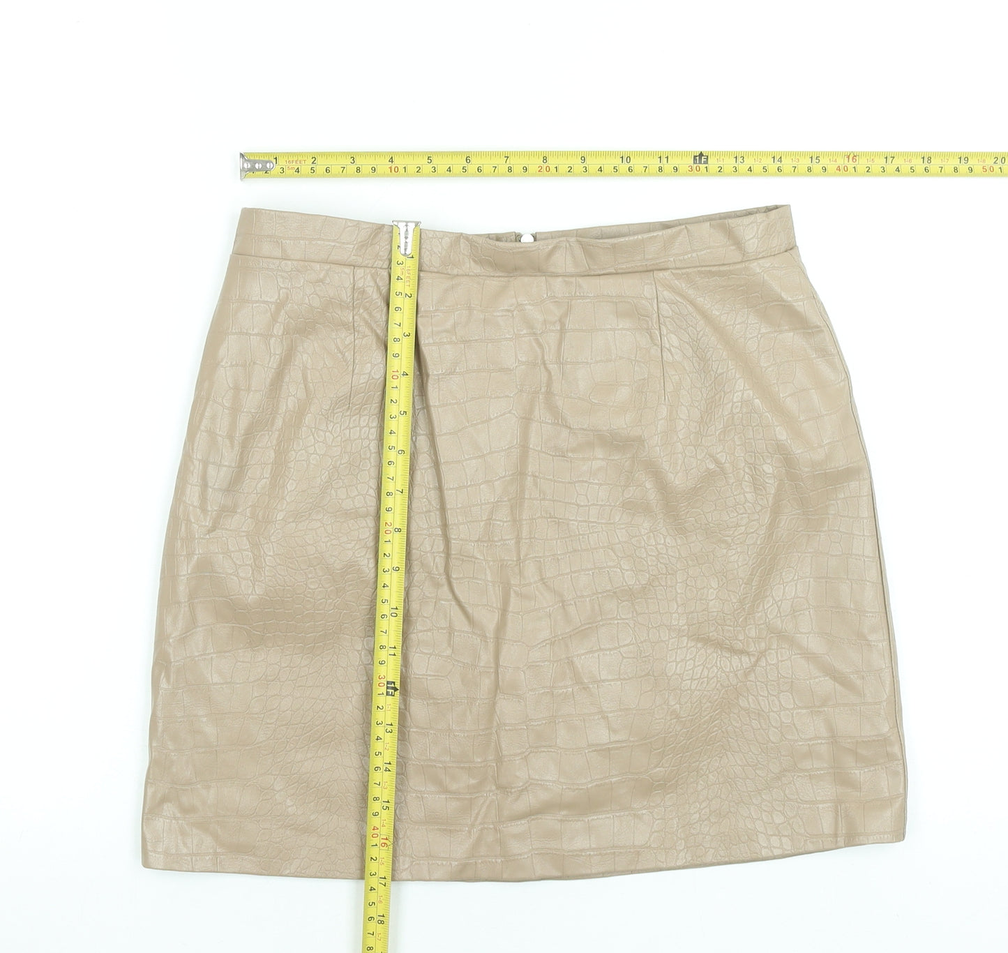 River Island Women Beige Faux Leather Croc Pencil Skirt Size 12