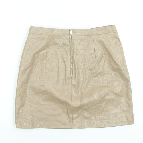 River Island Women Beige Faux Leather Croc Pencil Skirt Size 12