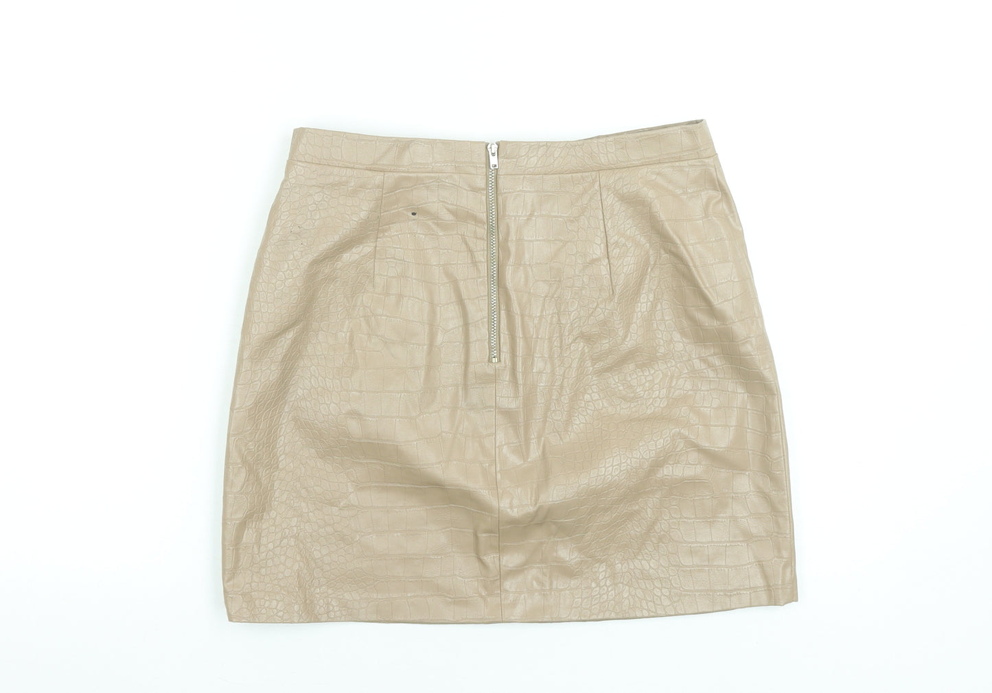 River Island Women Beige Faux Leather Croc Pencil Skirt Size 12