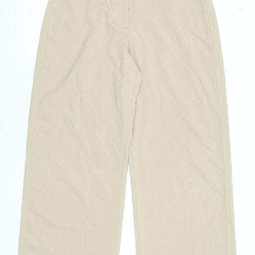 Bershka Women's Beige Wide-Leg Trousers Size 12 Cotton Blend