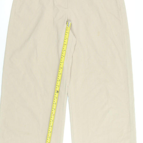 Bershka Women's Beige Wide-Leg Trousers Size 12 Cotton Blend
