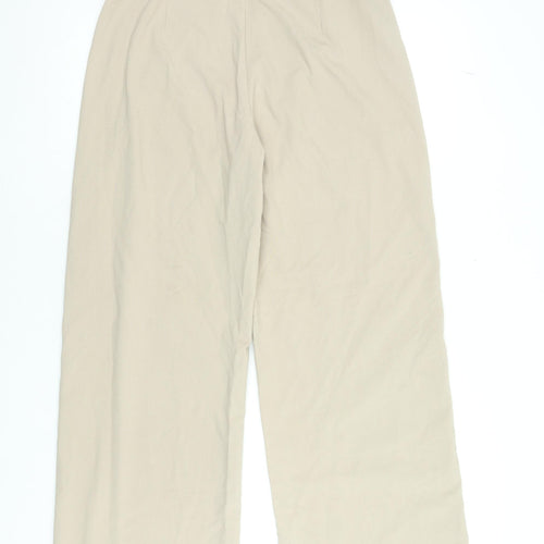 Bershka Women's Beige Wide-Leg Trousers Size 12 Cotton Blend