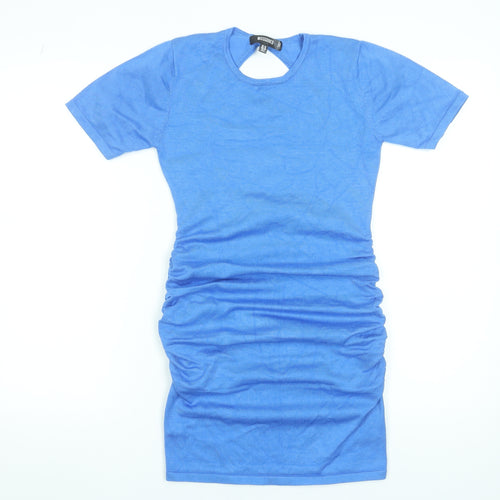 Missguided Women Blue Size 10 Short Sleeve Ruched Bodycon Dress