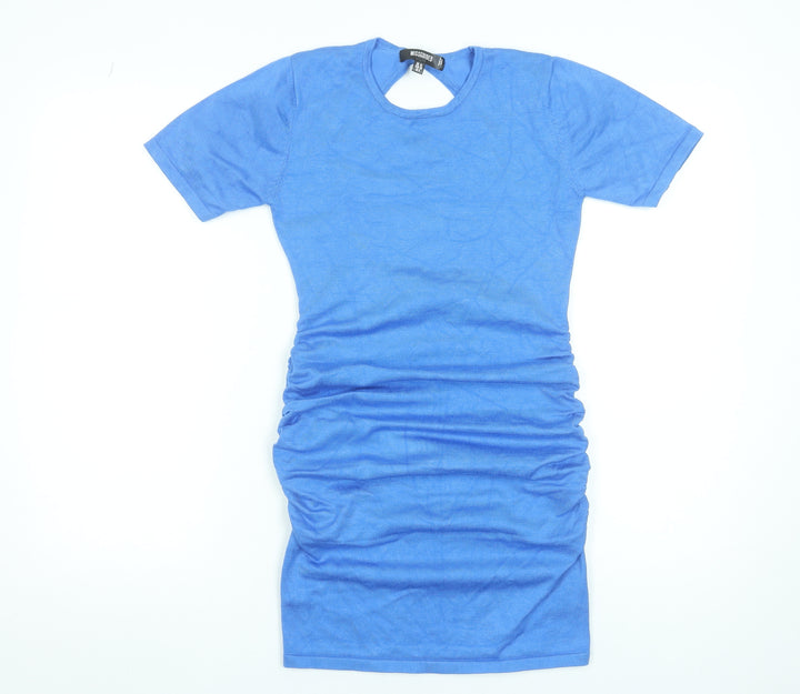 Missguided Women Blue Size 10 Short Sleeve Ruched Bodycon Dress
