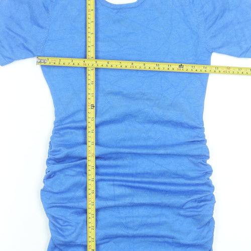 Missguided Women Blue Size 10 Short Sleeve Ruched Bodycon Dress