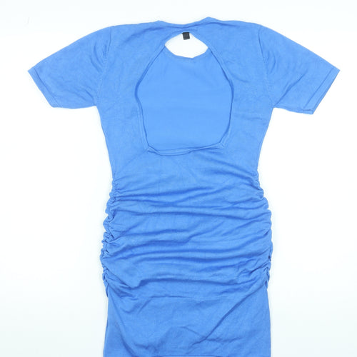 Missguided Women Blue Size 10 Short Sleeve Ruched Bodycon Dress