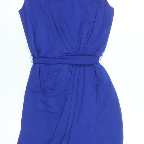 Fenn Wright Manson Women's Blue Size 12 Sheath Belted Knee Length Dress
