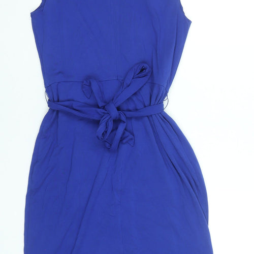 Fenn Wright Manson Women's Blue Size 12 Sheath Belted Knee Length Dress