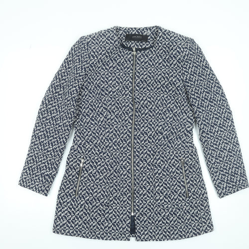 Zara Women Blue Geometric Tweed Long Coat Size 16