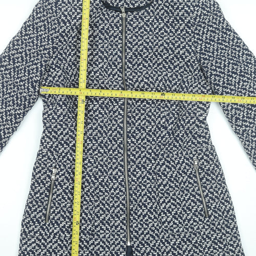 Zara Women Blue Geometric Tweed Long Coat Size 16