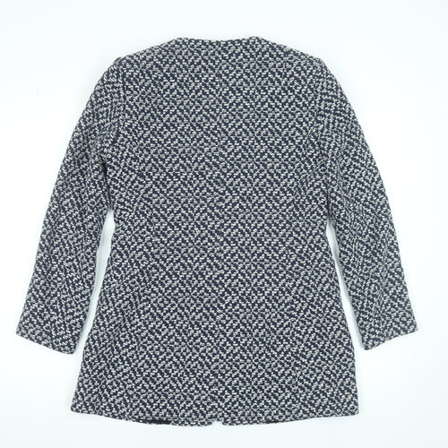 Zara Women Blue Geometric Tweed Long Coat Size 16