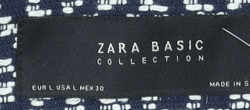Zara Women Blue Geometric Tweed Long Coat Size 16