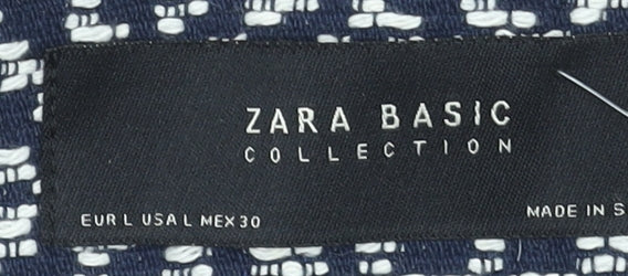 Zara Women Blue Geometric Tweed Long Coat Size 16
