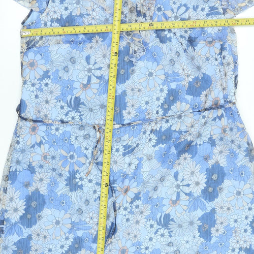 Betty Barclay Womens Blue Floral V-Neck Belted Shift Dress Size 18