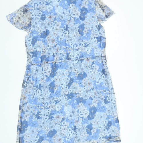 Betty Barclay Womens Blue Floral V-Neck Belted Shift Dress Size 18