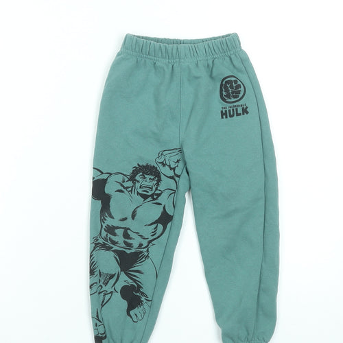 Marvel Boys Green Hulk Jogger Trousers 2-3 Years Cotton Blend Elastic Waist
