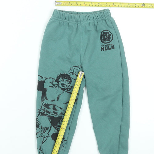 Marvel Boys Green Hulk Jogger Trousers 2-3 Years Cotton Blend Elastic Waist