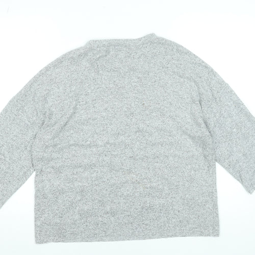 Zara Women Grey Beaded Knit Blouse M Relaxed 3/4 Sleeve Crew Neck
