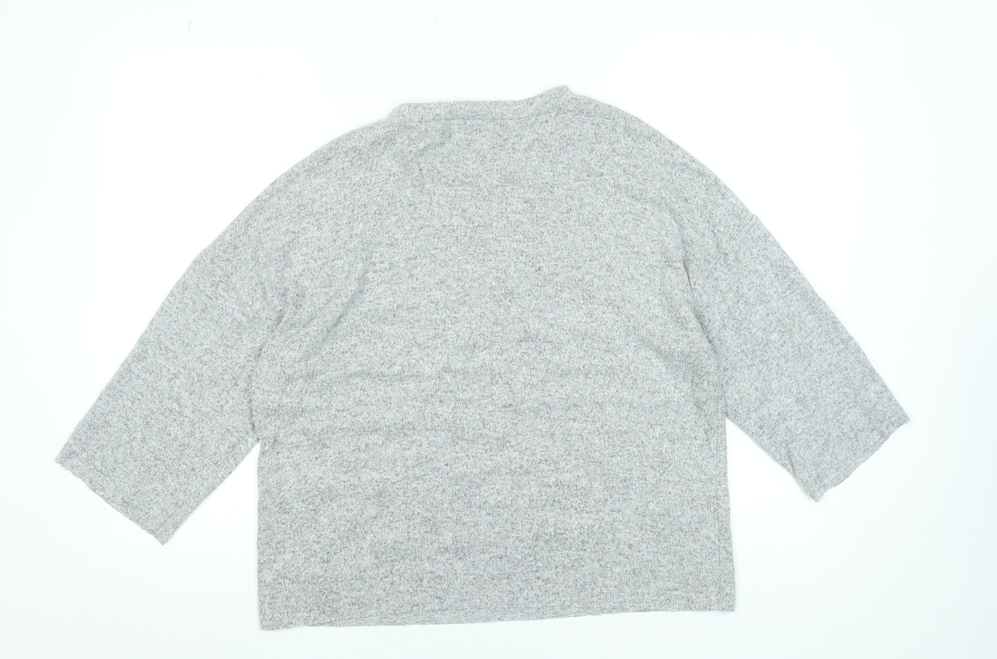 Zara Women Grey Beaded Knit Blouse M Relaxed 3/4 Sleeve Crew Neck
