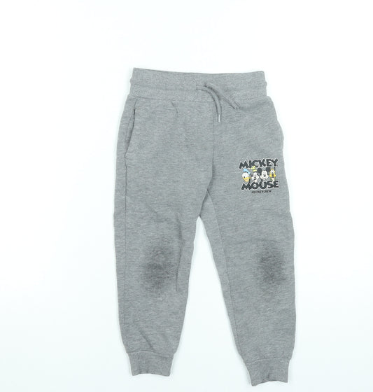 Disney Boys Grey Mickey Mouse Sweatpants 3-4 Years Jogger Trousers
