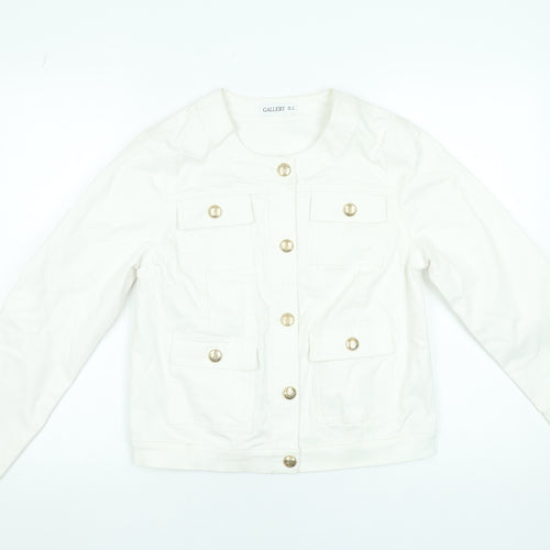 Gallery Women White Cotton Button Short Jacket UK 10