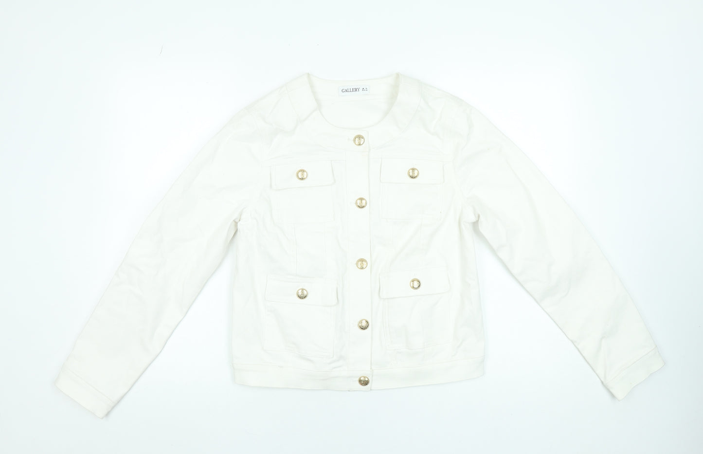 Gallery Women White Cotton Button Short Jacket UK 10