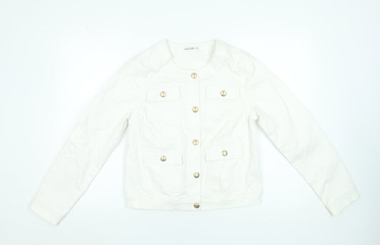 Gallery Women White Cotton Button Short Jacket UK 10