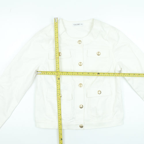 Gallery Women White Cotton Button Short Jacket UK 10