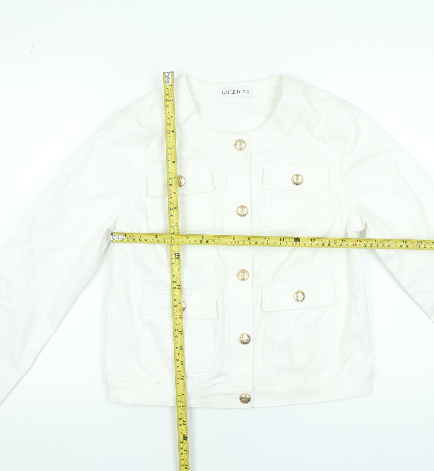 Gallery Women White Cotton Button Short Jacket UK 10