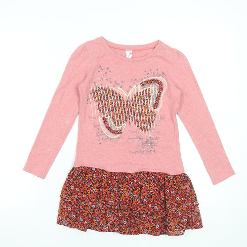 Dunnes Stores Girls Pink Butterfly Floral Skater Dress Age 7 Years