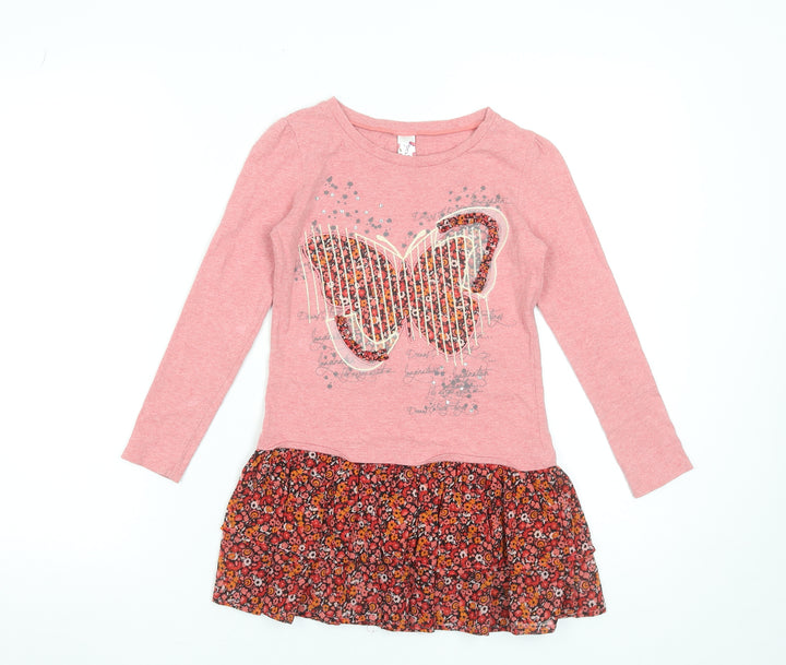Dunnes Stores Girls Pink Butterfly Floral Skater Dress Age 7 Years