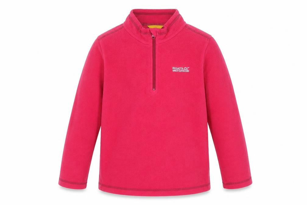 Front view of Regatta girls’ red fleece 1/4 zip pullover sweatshirt 11-12 years