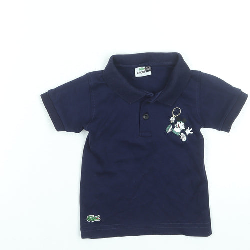 Lacoste Boys Blue Mickey Mouse Polo Shirt 2 Years Short Sleeve Cotton
