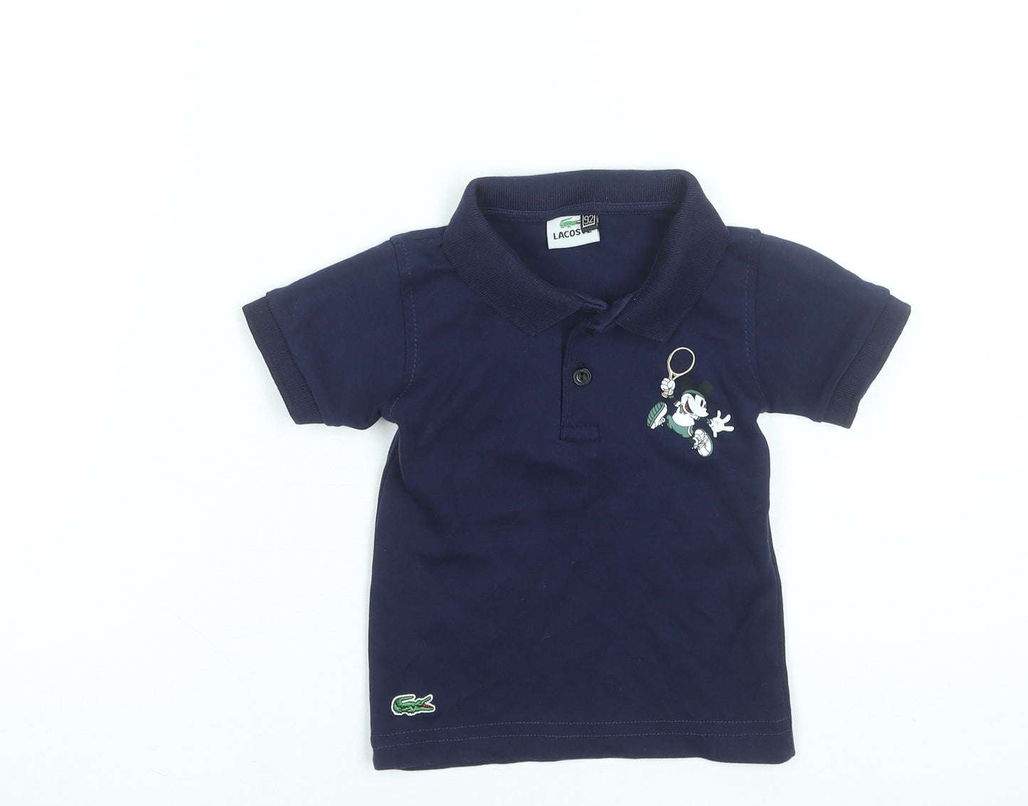 Lacoste Boys Blue Mickey Mouse Polo Shirt 2 Years Short Sleeve Cotton