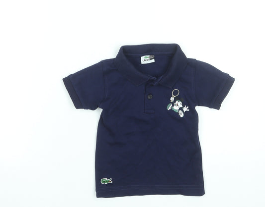 Lacoste Boys Blue Mickey Mouse Polo Shirt 2 Years Short Sleeve Cotton