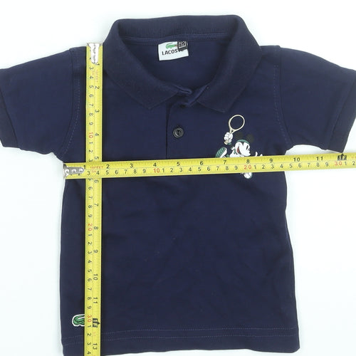 Lacoste Boys Blue Mickey Mouse Polo Shirt 2 Years Short Sleeve Cotton
