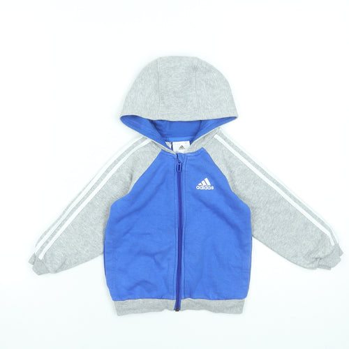 Adidas Unisex Baby Blue & Grey Hooded Track Jacket 12-18 Months Full Zip