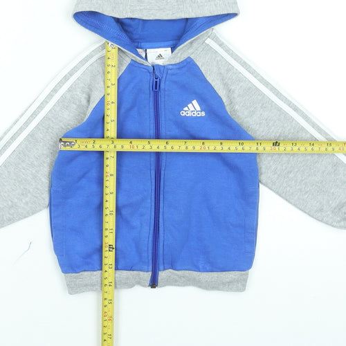 Adidas Unisex Baby Blue & Grey Hooded Track Jacket 12-18 Months Full Zip