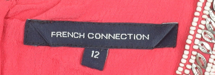 French Connection Women's Red Beaded Silk Shift Dress Size 12