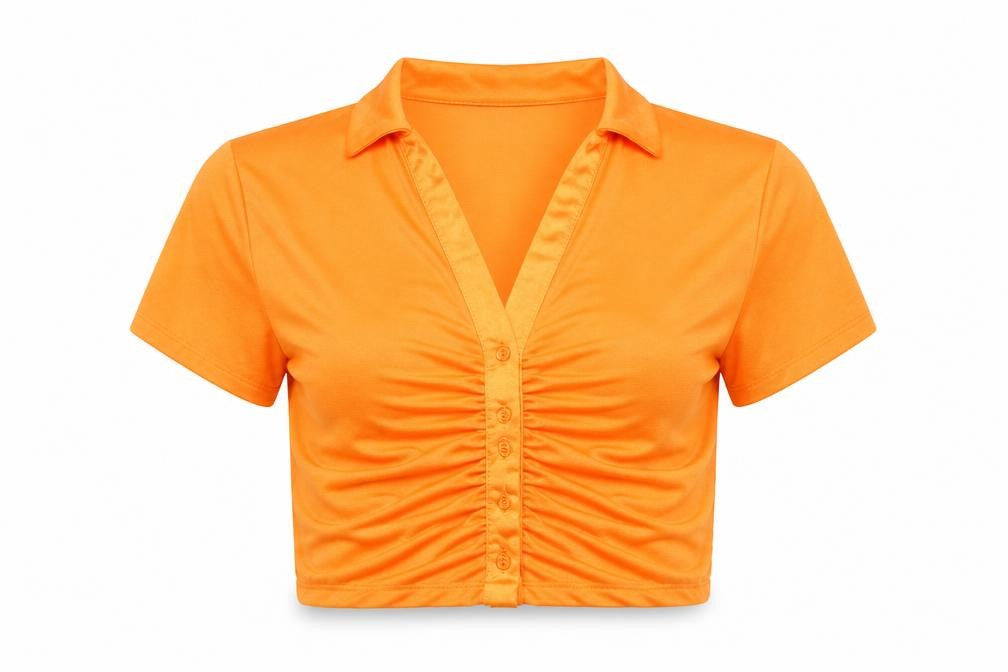 Front view of Primark Women's Orange Cropped Button-Up Collared Shirt, size 10